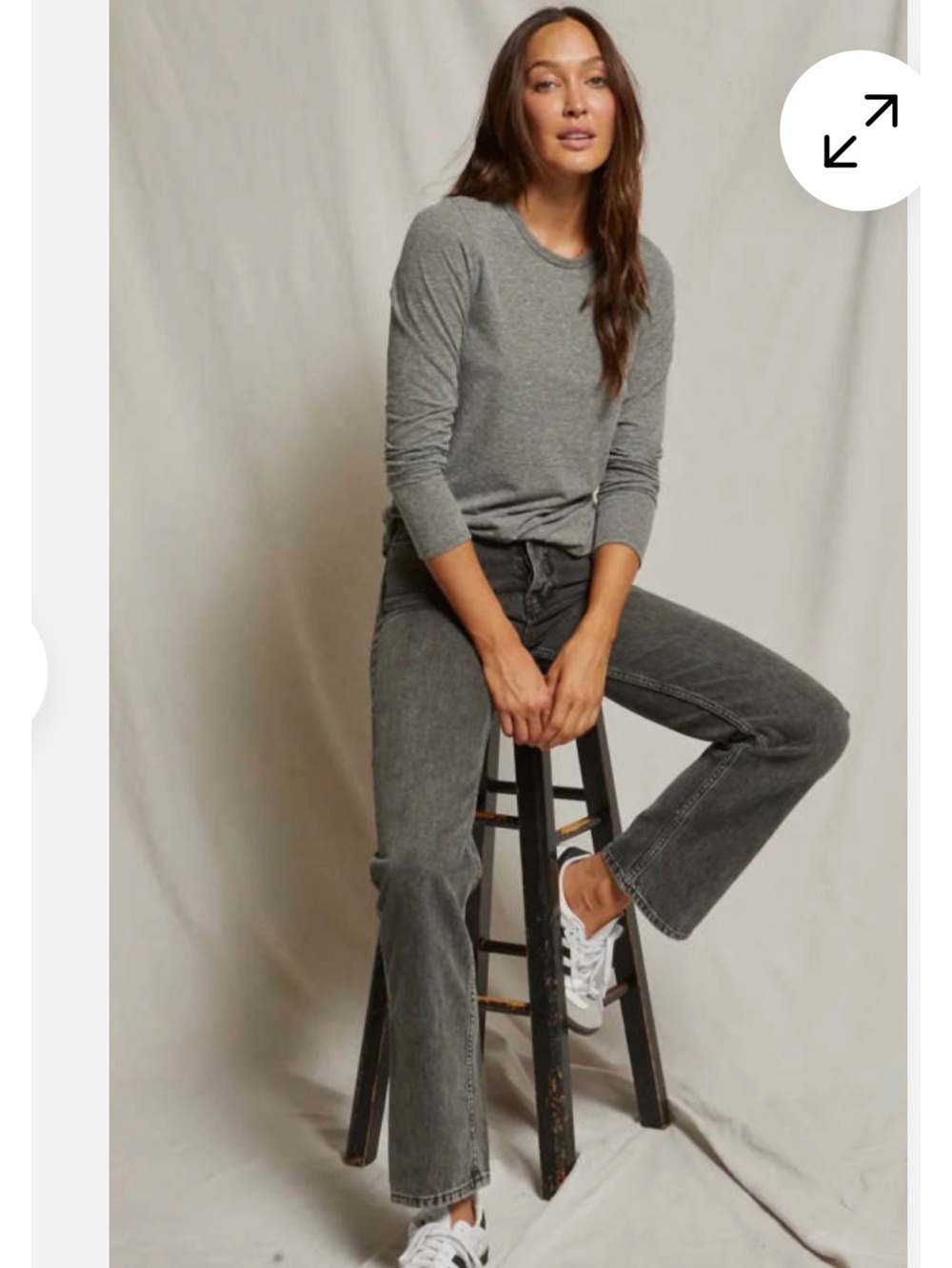 Perfectwhitetee Dylan Ling Sleeve Crew Neck Top in Heather Gray.  XS